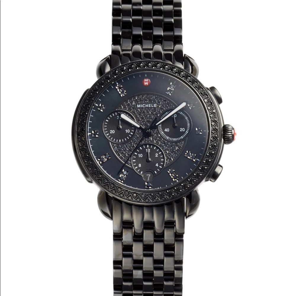 Michele Sidney Chrono Black Diamond Bracelet Watch